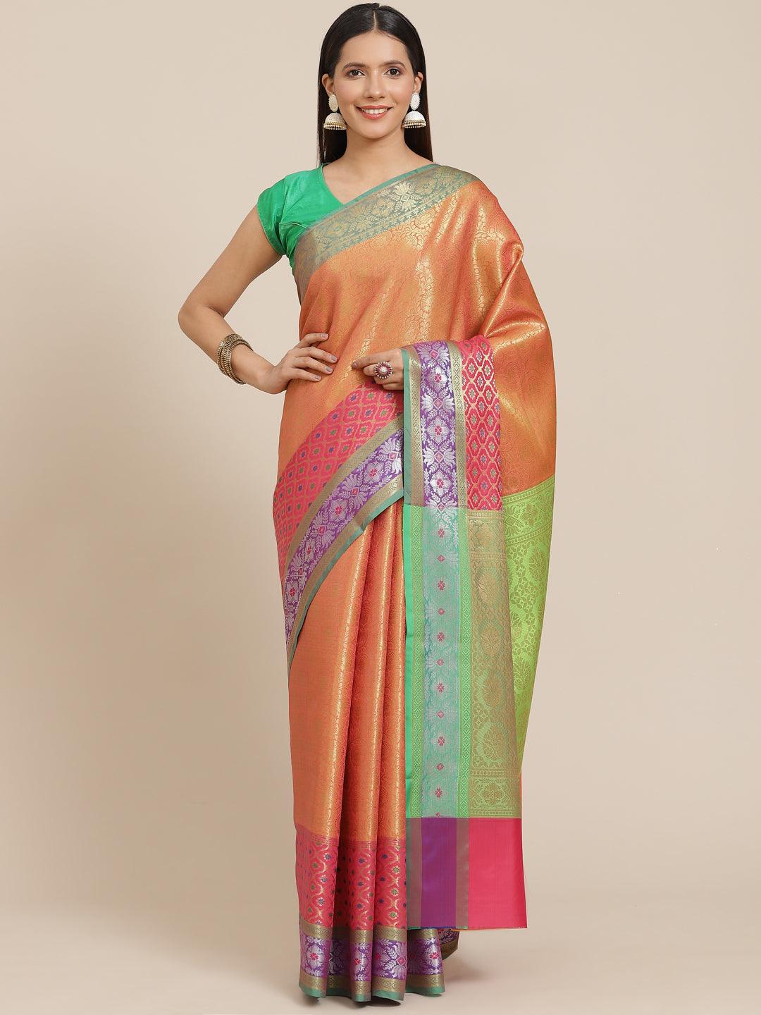 Women's Semi Silk Tanchui Brocade Saree - Varanasi - Indiakreations