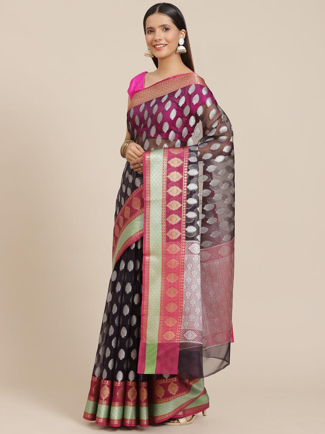 Women's Organza Blended Silk Jaamdani Saree - Varanasi - Indiakreations