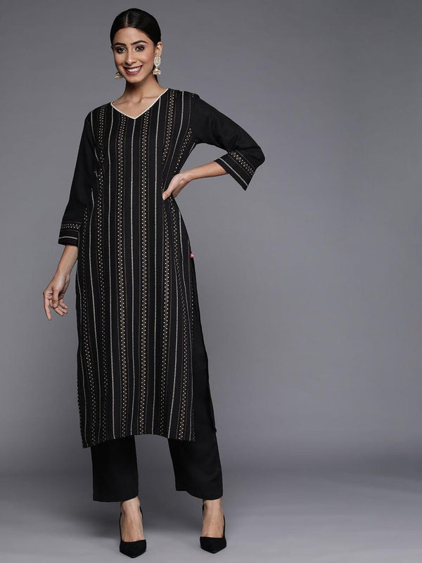 Varanga Winter black khari printed straight kurta with straight trouser - Indiakreations