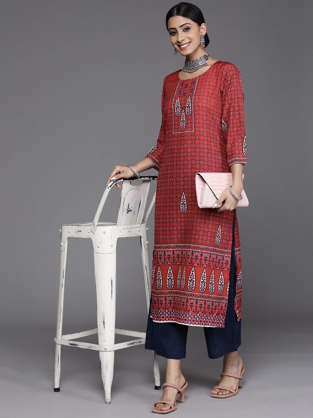 KSUT Women Red & Navy Blue Ethnic Motifs Printed Kurta - Indiakreations