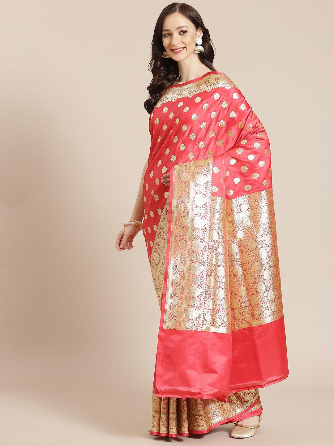 Women's Red Semi Silk Cutwork Saree - Varanasi - Indiakreations