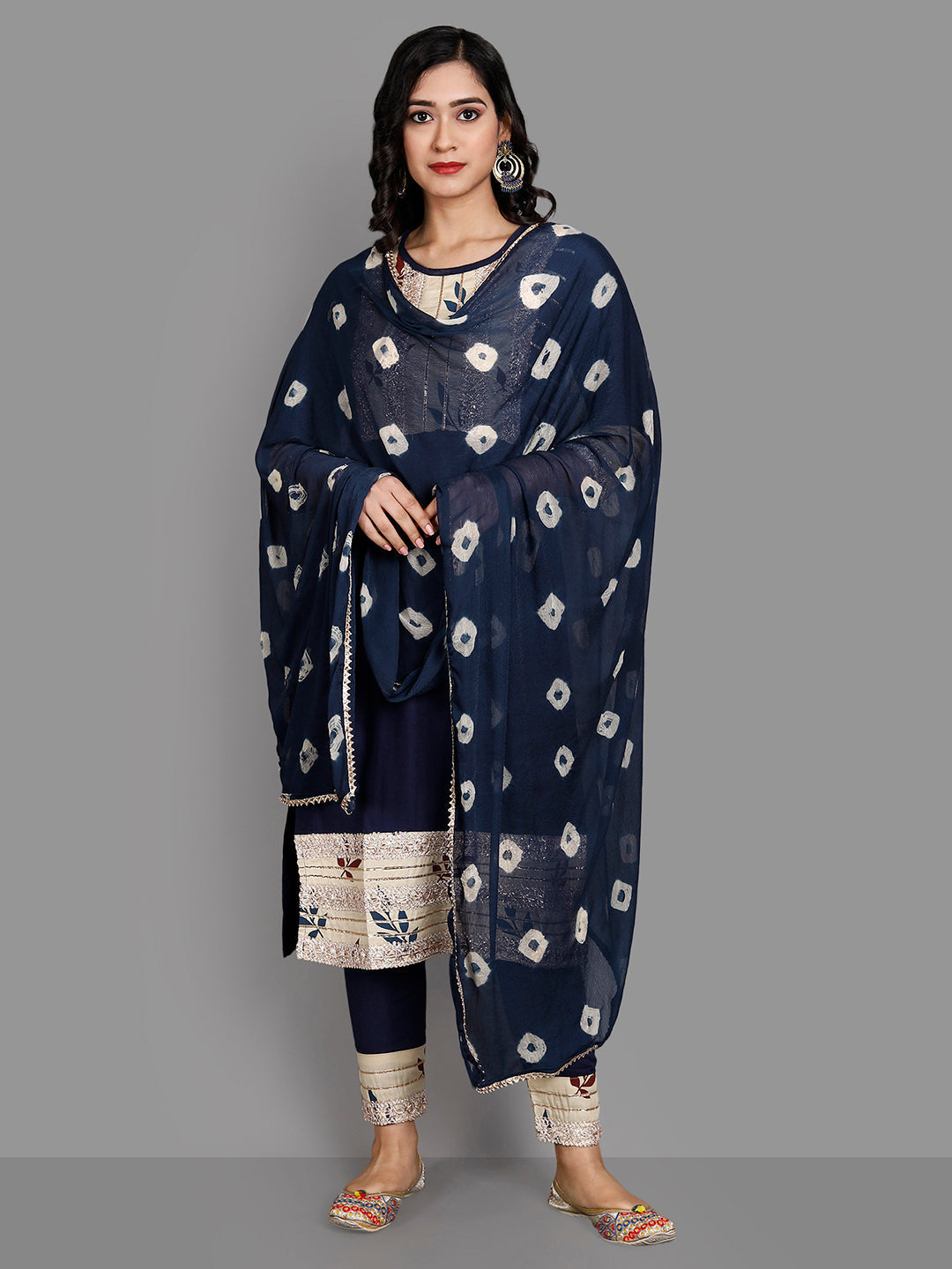 Women's Navy Rayon Kurta Pant And Dupatta Set - Noz2Toz