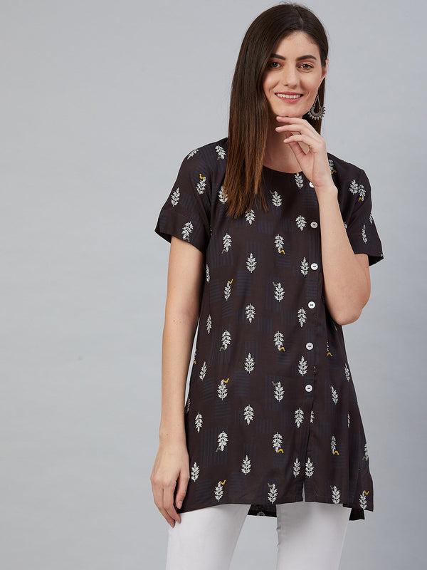 Women's Grey Printed Kurti - Anubhutee