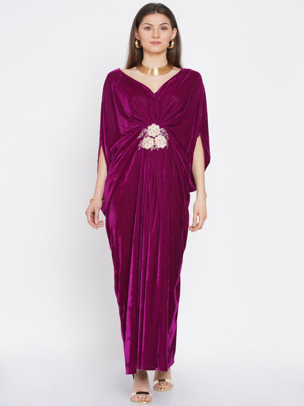 Women's Wine Velvet Dress - Women Republic