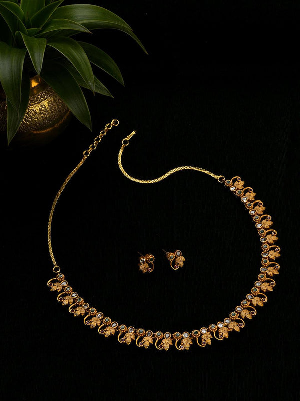 Women's Antique Gold-Plated American Diamond Studded Jewellery Set - Jazz And Sizzle - Indiakreations