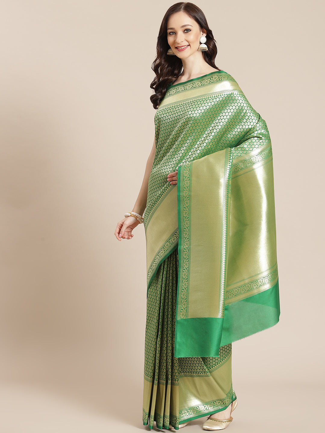 Women's Green Semi Silk Zari Woven Saree - Varanasi - Indiakreations