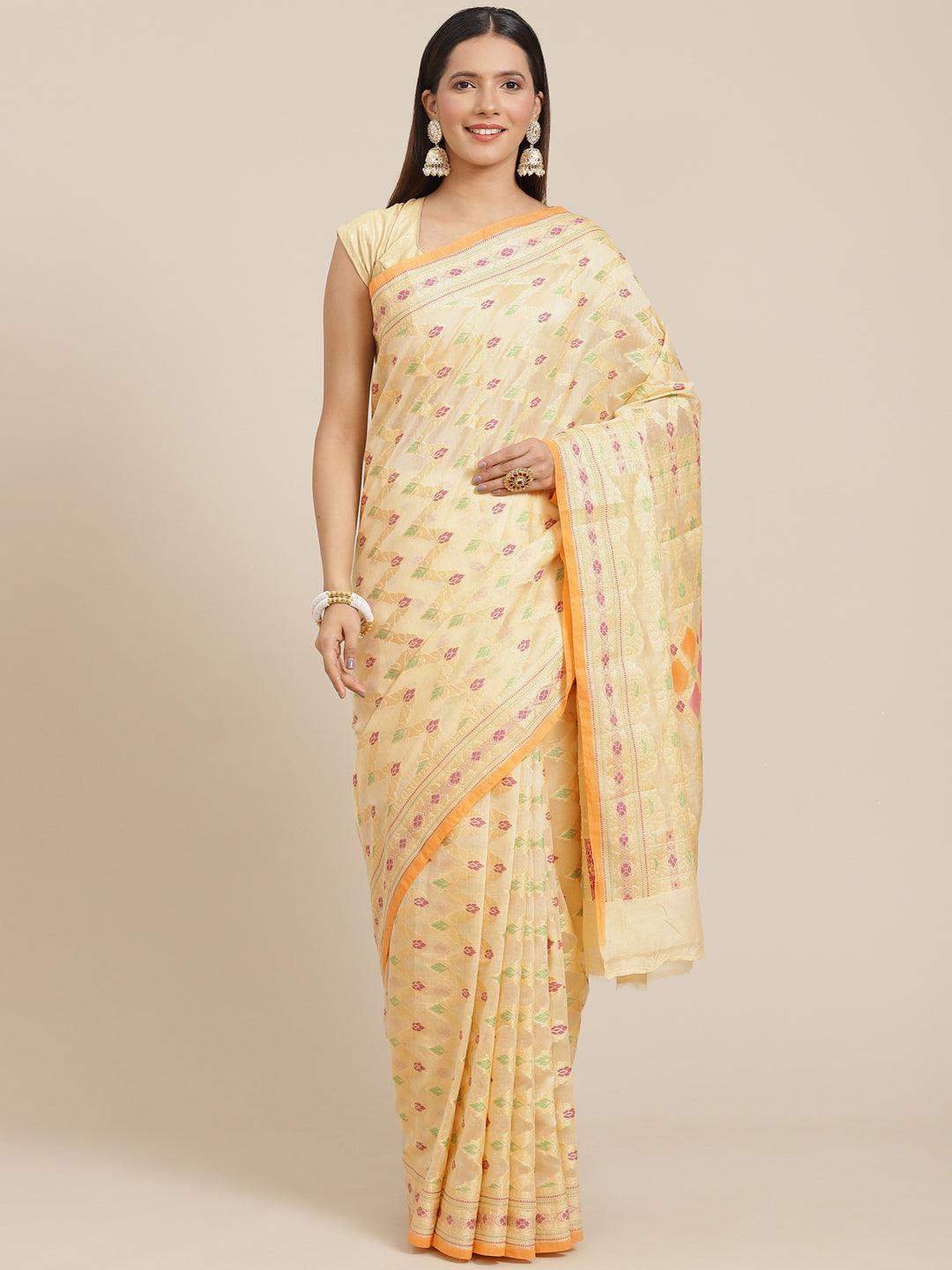 Women's Pure Cotton Silk Blended Saree - Varanasi - Indiakreations