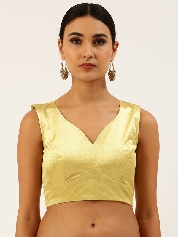 Women's Yellow Toned Velvet Readymade Blouse - Panchhi