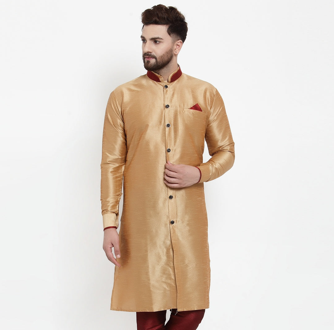 Men's Silk Blend Copper Solid Straight Kurta - Benstoke