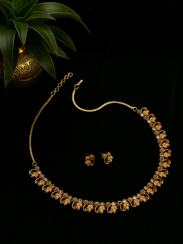 Women's Antique Gold-Plated American Diamond Studded Jewellery Set - Jazz And Sizzle