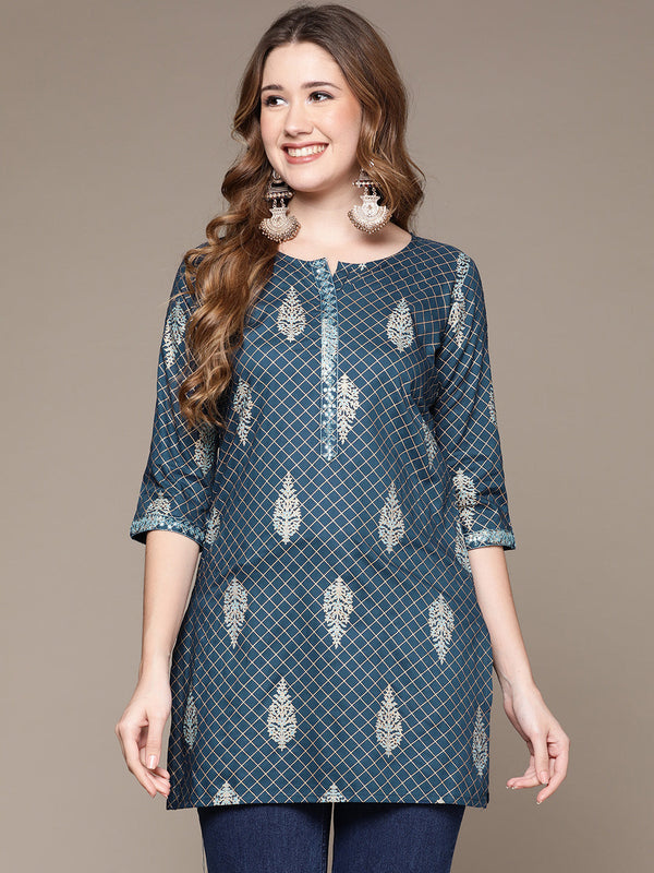 Women's Navy Blue Printed Tunic - Anubhutee