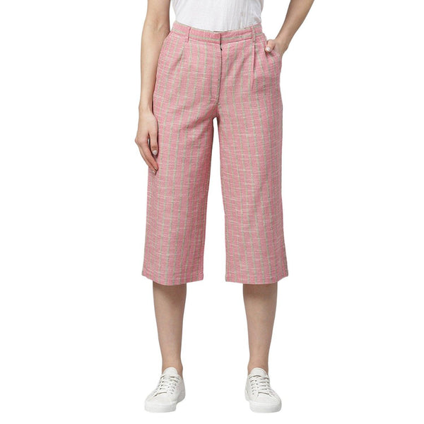 Women Pink Cotton Cullote Trouser by Myshka (1 Pc Set) - Indiakreations