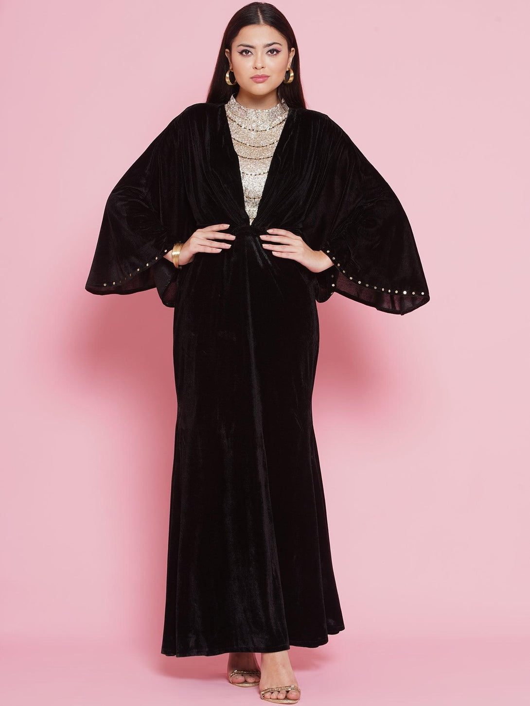 Women's Black Velvet Embellished Gown - Women Republic - Indiakreations