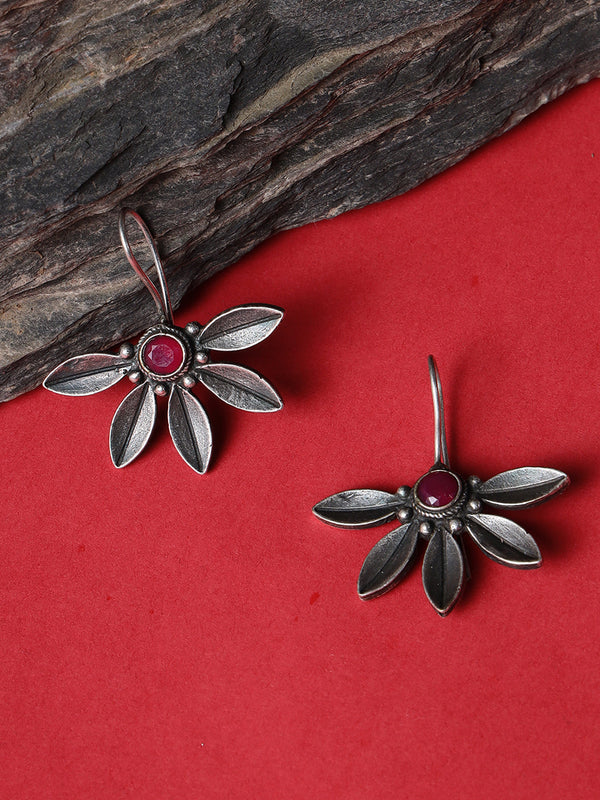 Women's Red Oxidized Floral Drop Earrings - Jazz and Sizzle