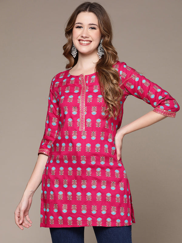 Women's Pink Printed Tunic - Anubhutee