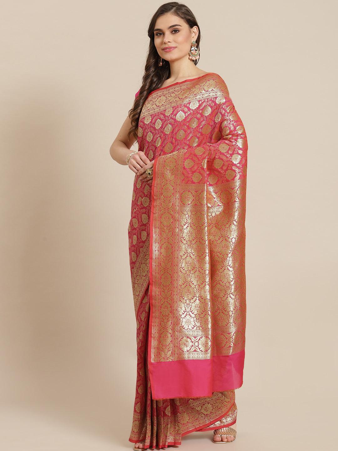 Women's Pink Semi Silk Zari Woven Saree - Varanasi - Indiakreations