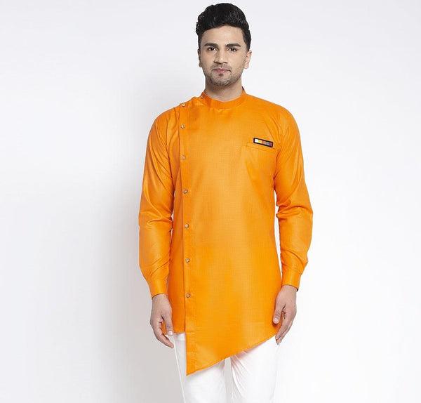 Men's Orange Solid Short Kurta - Benstoke - Indiakreations