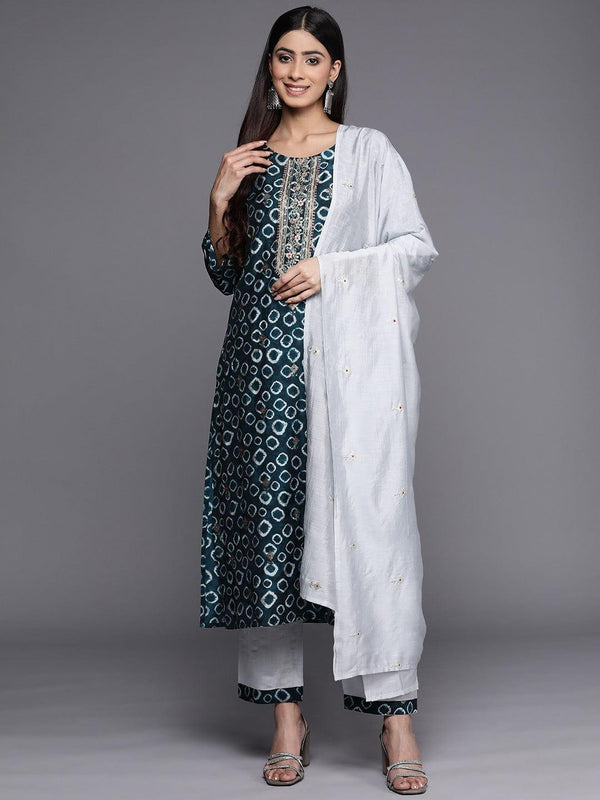 Varanga Yoke Design Chanderi Silk Kurta with Trousers & Dupatta - Indiakreations