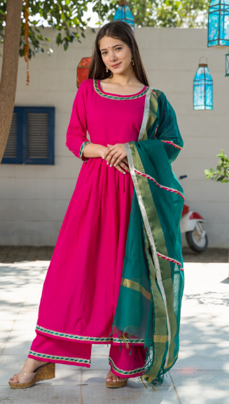 Women's Hot Pink Kurta Dupatta Set