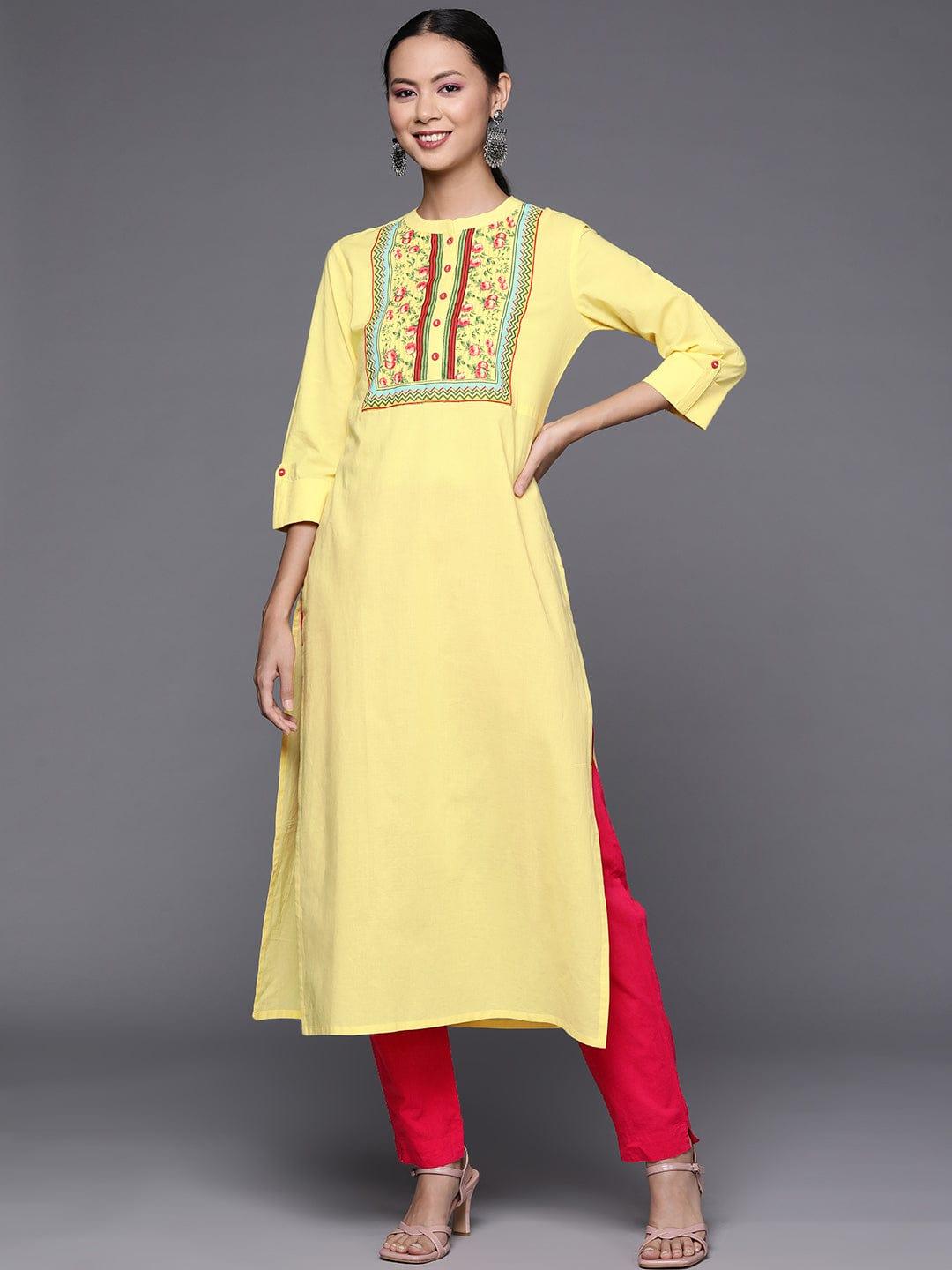 Varanga Women Yellow Floral Printed Pure Cotton Kurta - Indiakreations