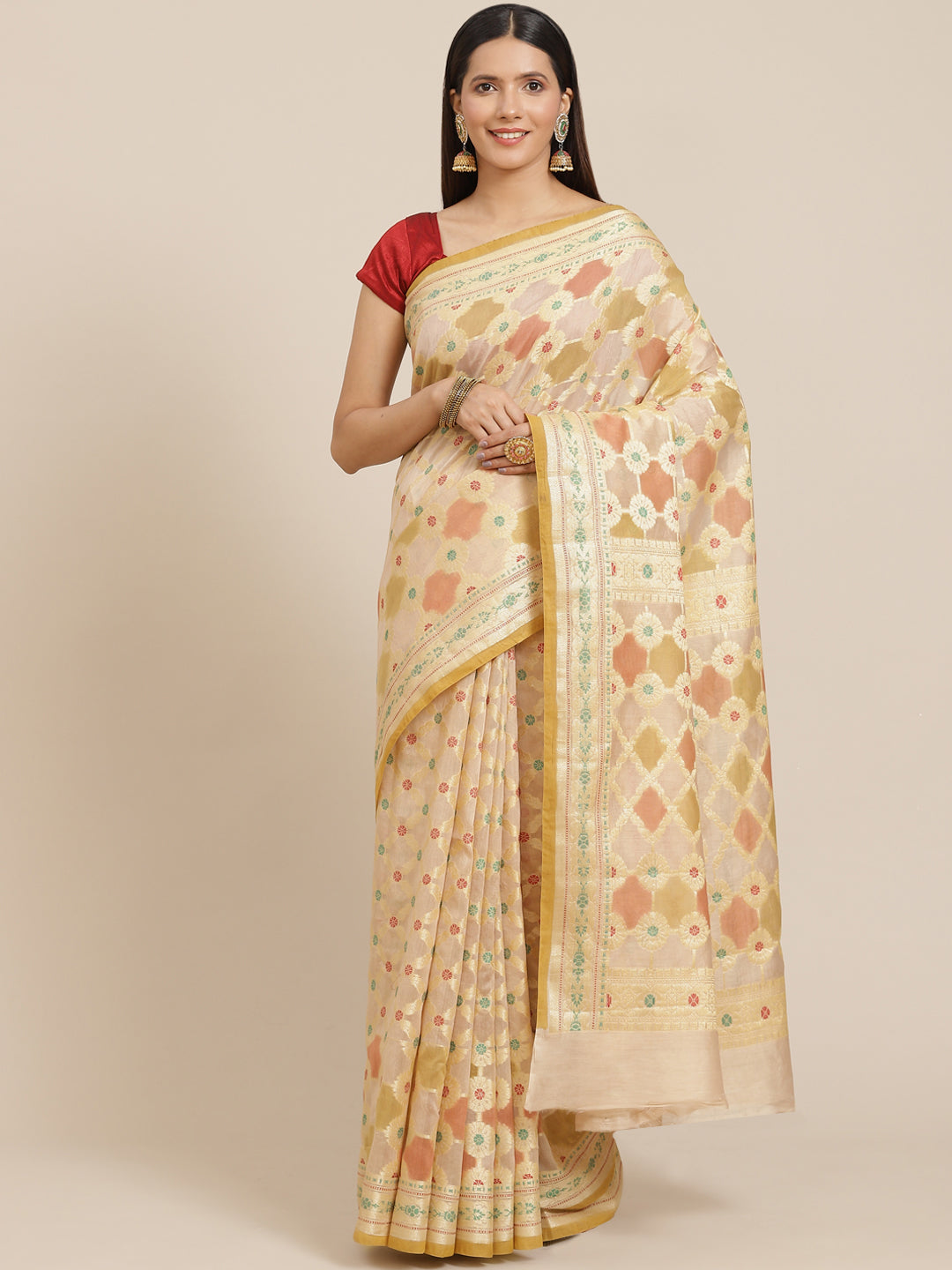 Women's Pure Cotton Silk Blended Meena Saree - Varanasi - Indiakreations