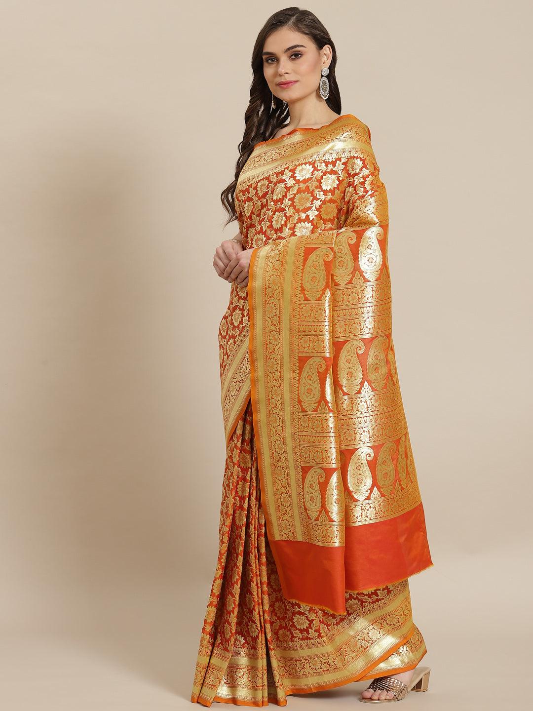 Women's Mustard Semi Silk Zari Woven Saree - Varanasi - Indiakreations