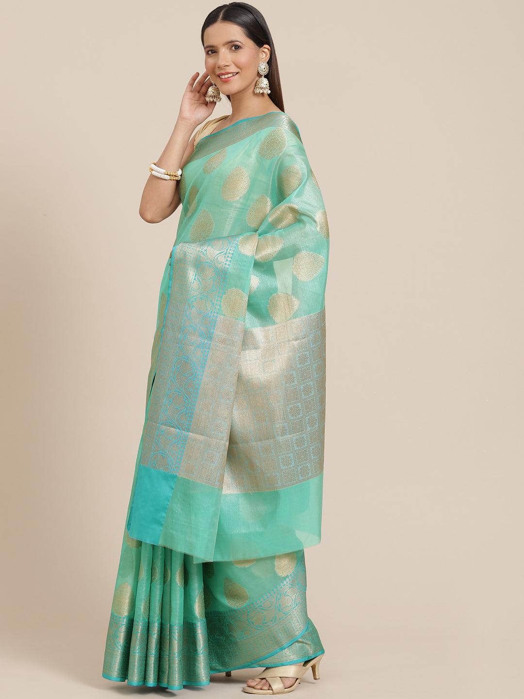 Women's Organza Blended Silk Jaamdani Saree - Varanasi - Indiakreations