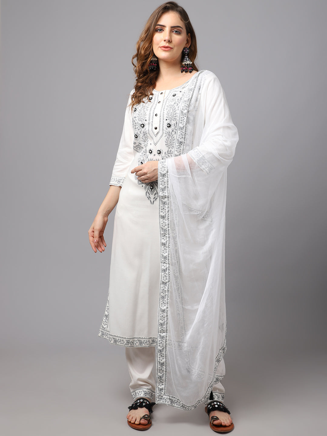 Women's White Chinkankari Printed Kurta Set - Noz2Toz