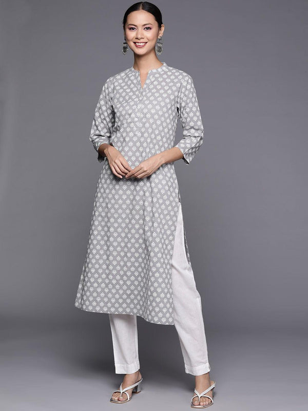 Varanga Women Grey Ethnic Motifs Printed Kurta - Indiakreations