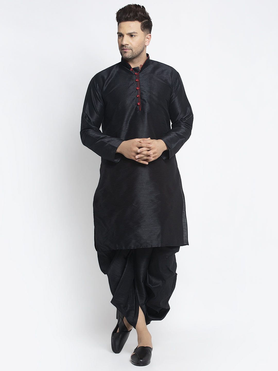 Men's Black Solid Kurta With Black Dhoti Pant - Benstoke