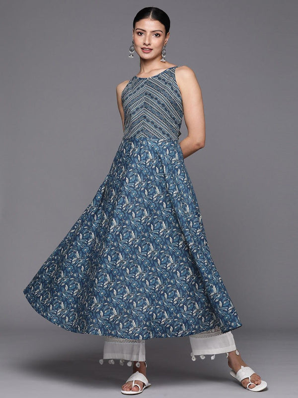 Varanga Women Floral Printed Indigo Anarkali Kurta - Indiakreations