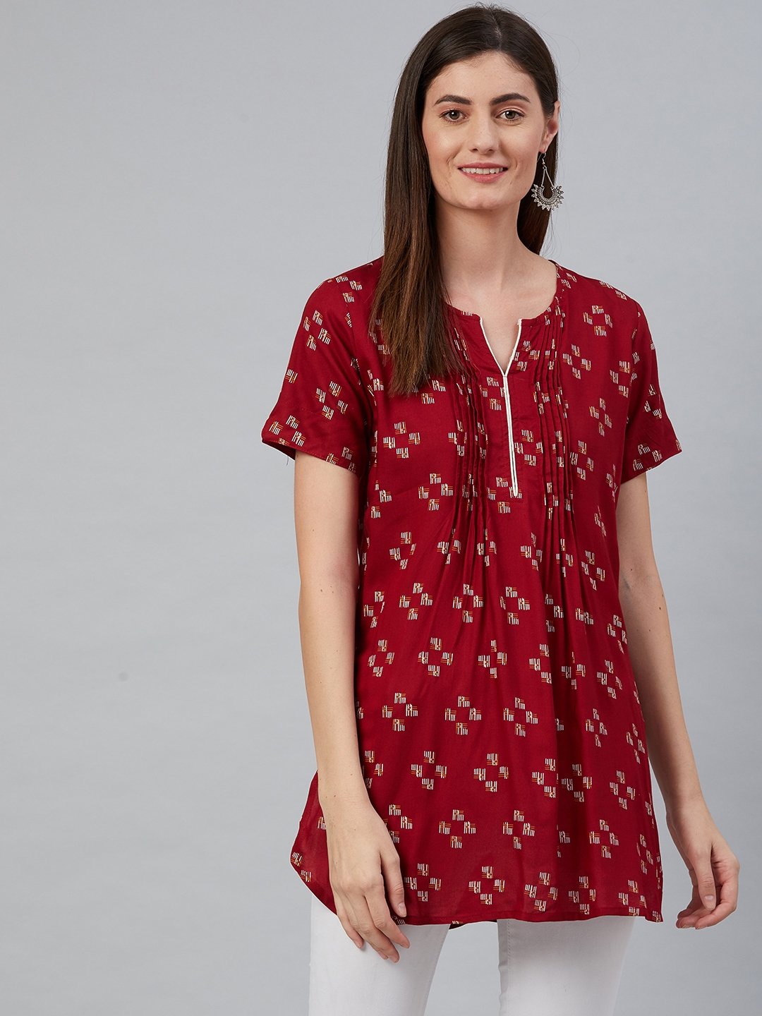 Women's Red Geometric printed Kurti - Anubhutee