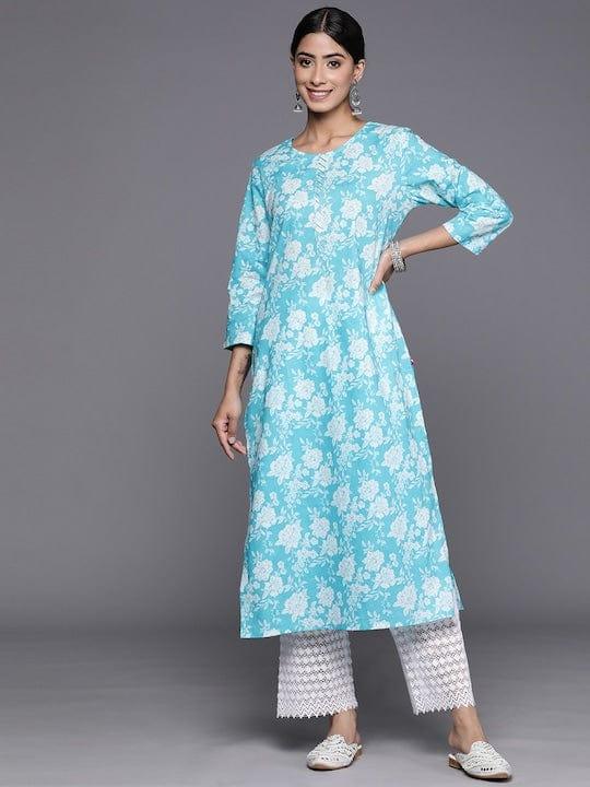 Varanga Floral Printed Gotta Patti Floral Kurta - Indiakreations