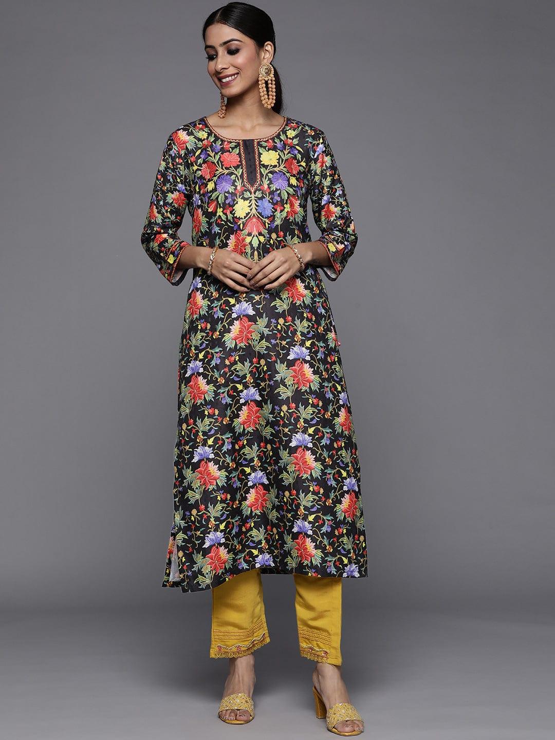 Varanga Woman Pashmina Floral Printed Straight Winter Kurta - Indiakreations