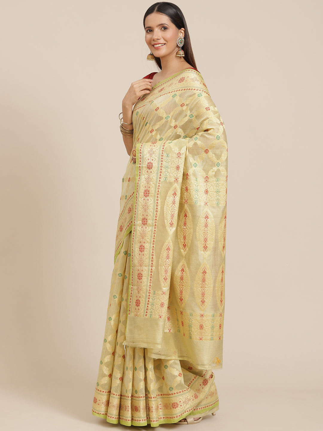 Women's Pure Cotton Silk Blended Saree - Varanasi - Indiakreations