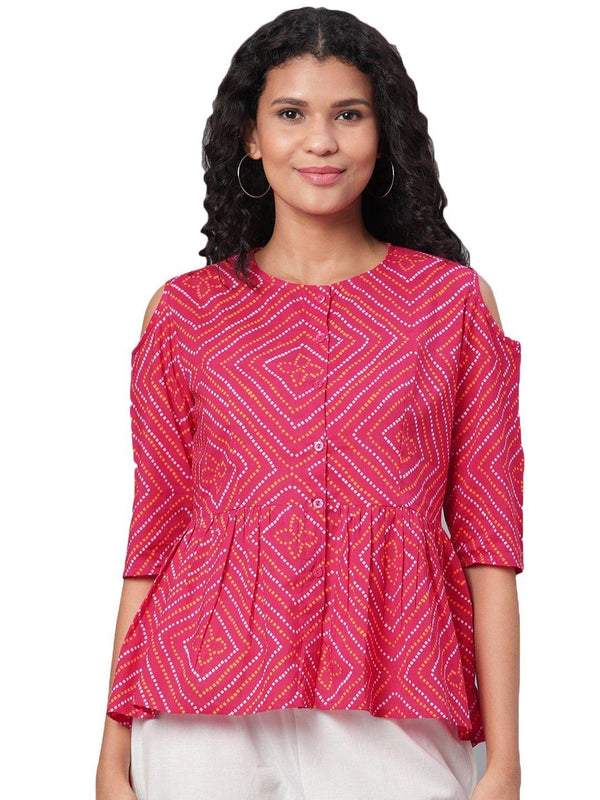 Women Pink Printed Cotton Top by Myshka (1 Pc Set) - Indiakreations