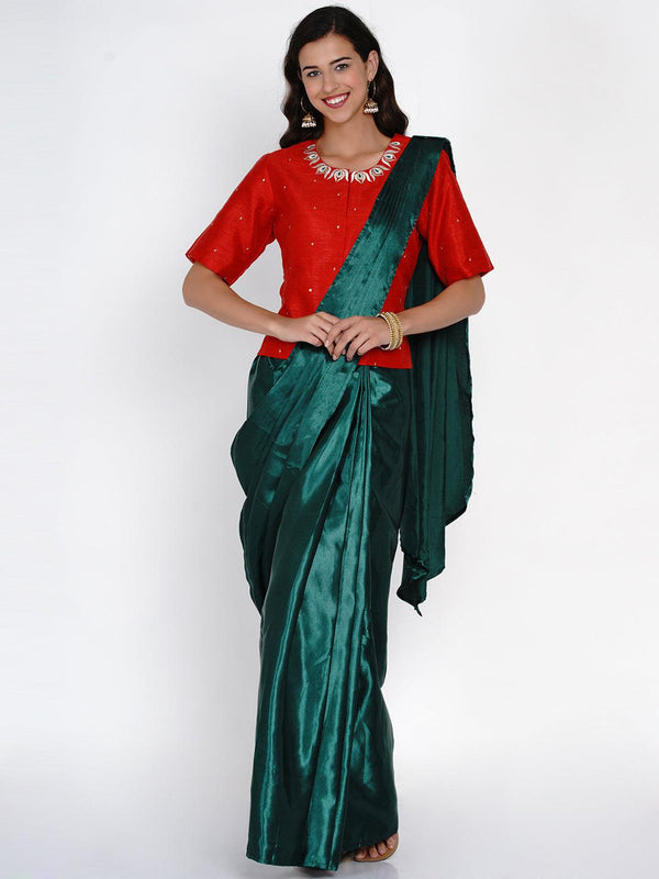 Women's Green Satin Ready to wear Saree - Women Republic - Indiakreations