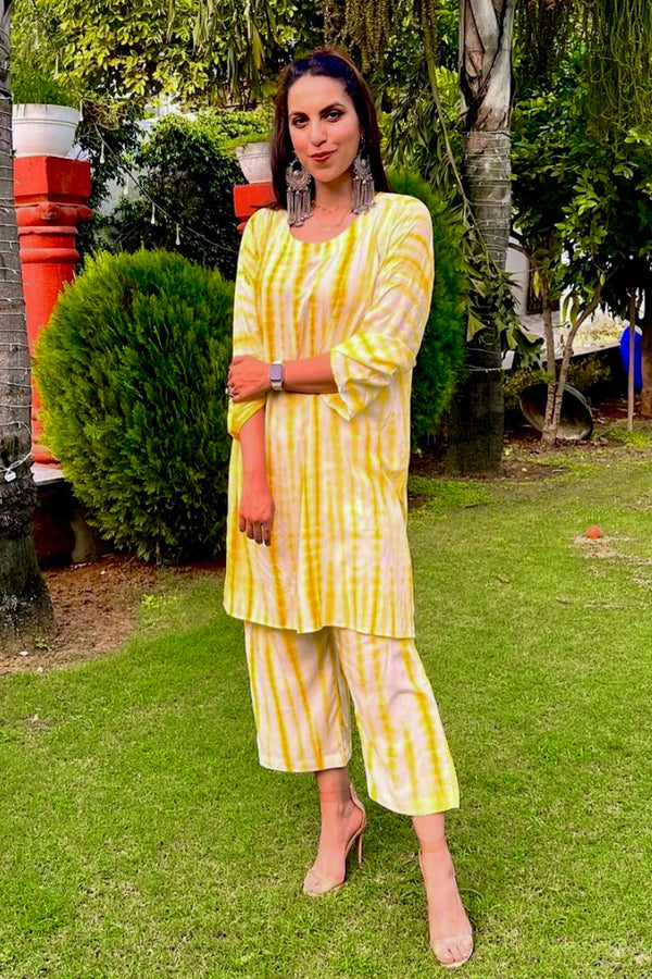 Deepanka Sekhri in Rozaana Yellow Tie & Dye Co-Ord Set