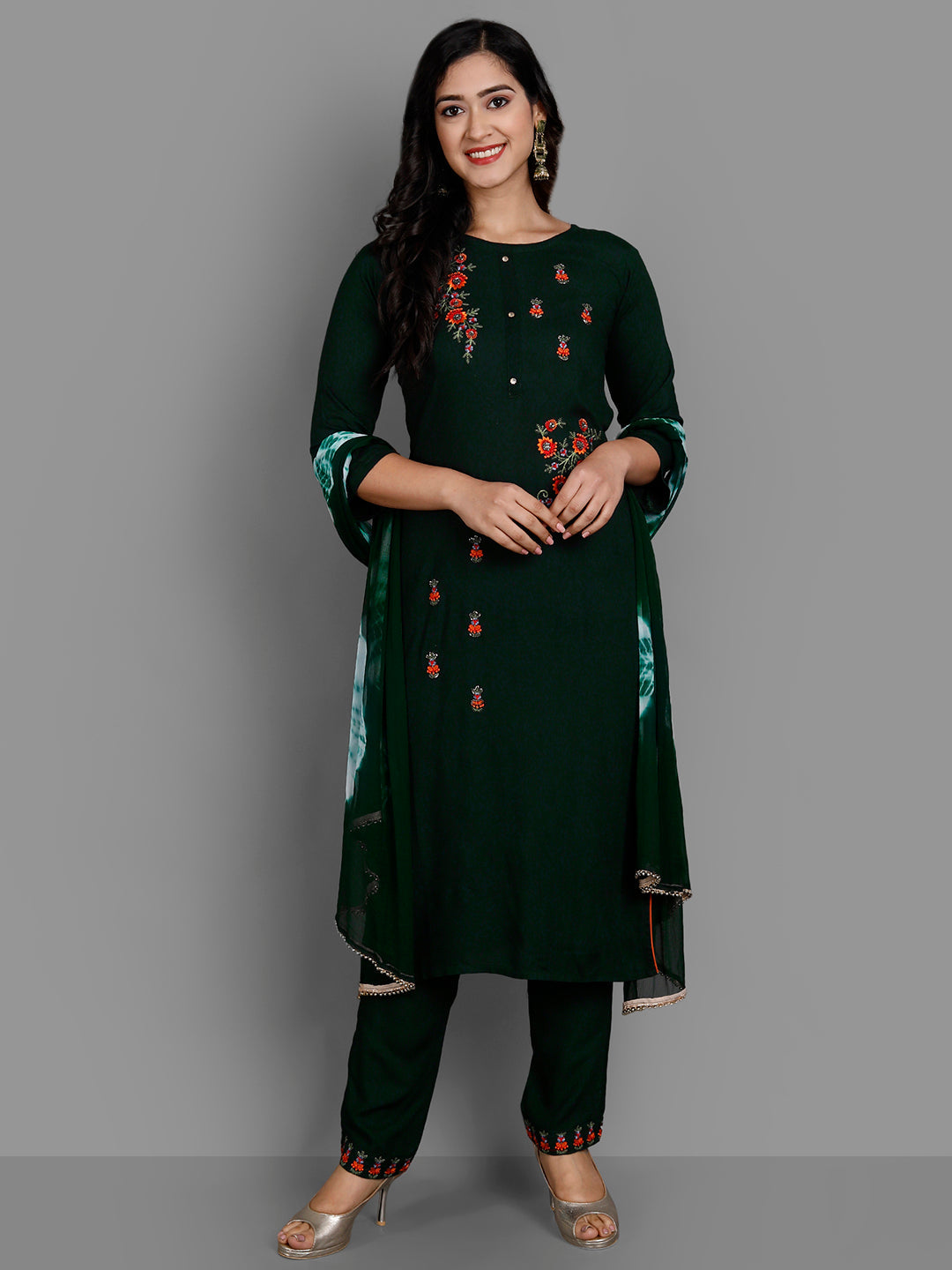 Women's Green Rayon Kurta Plazzo Set - Noz2Toz