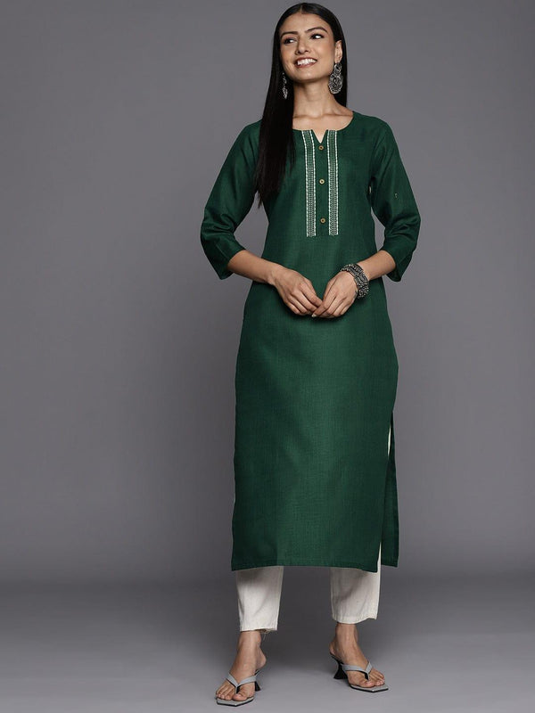 Varanga Women Green Yoke Design Thread Work Kurta - Indiakreations