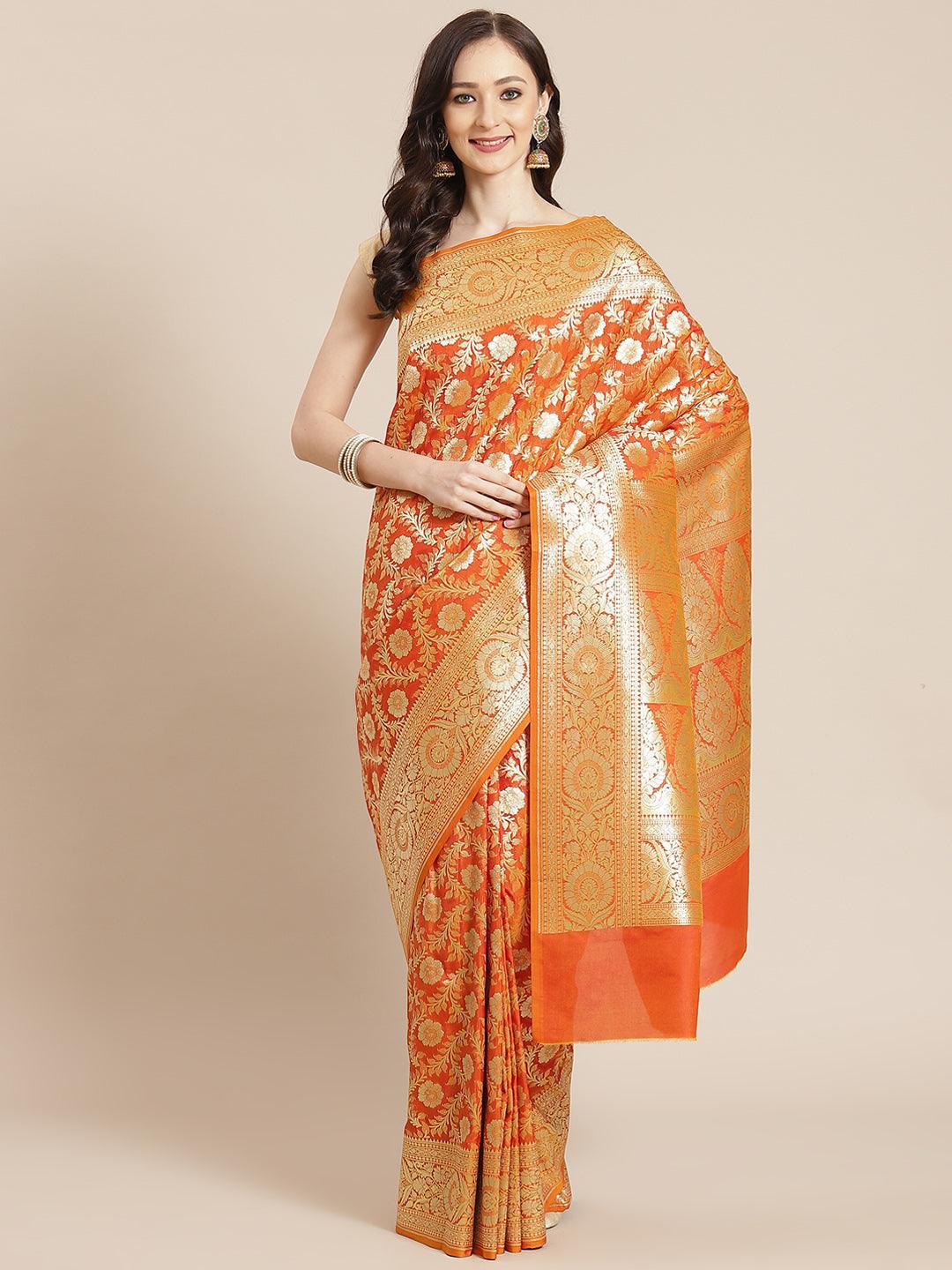 Women's Mustard Semi Silk Zari Woven Saree - Varanasi - Indiakreations