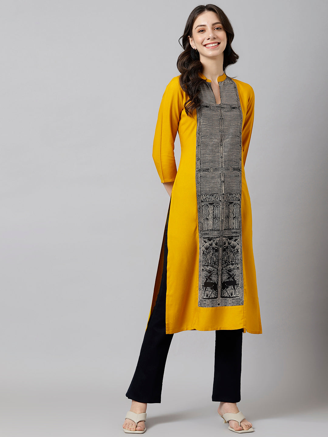 Women's Musturd Rayon Straight Kurta - Deckedup