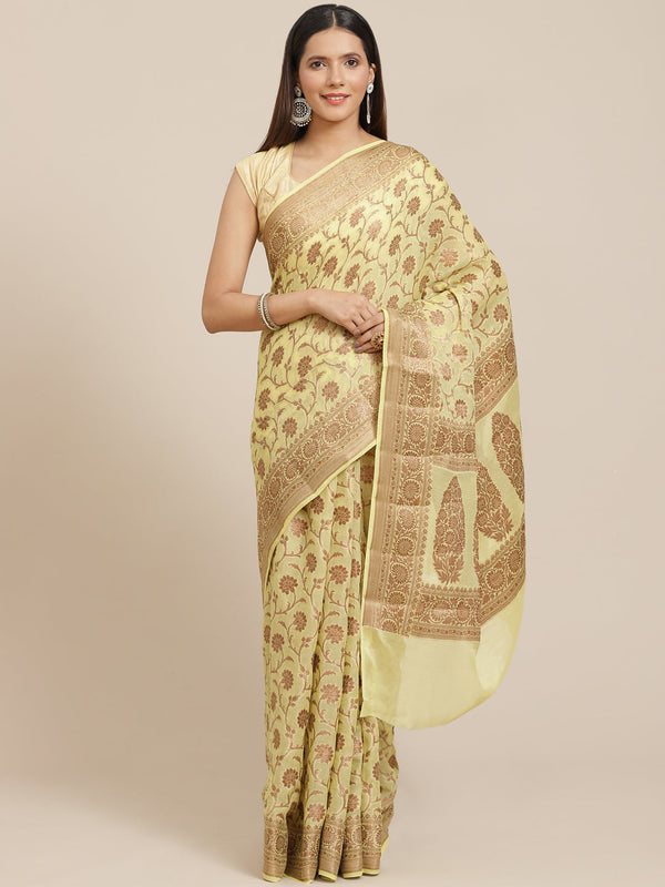 Women's Pure Chiffon Silk Cutwork Jaal Saree - Varanasi - Indiakreations