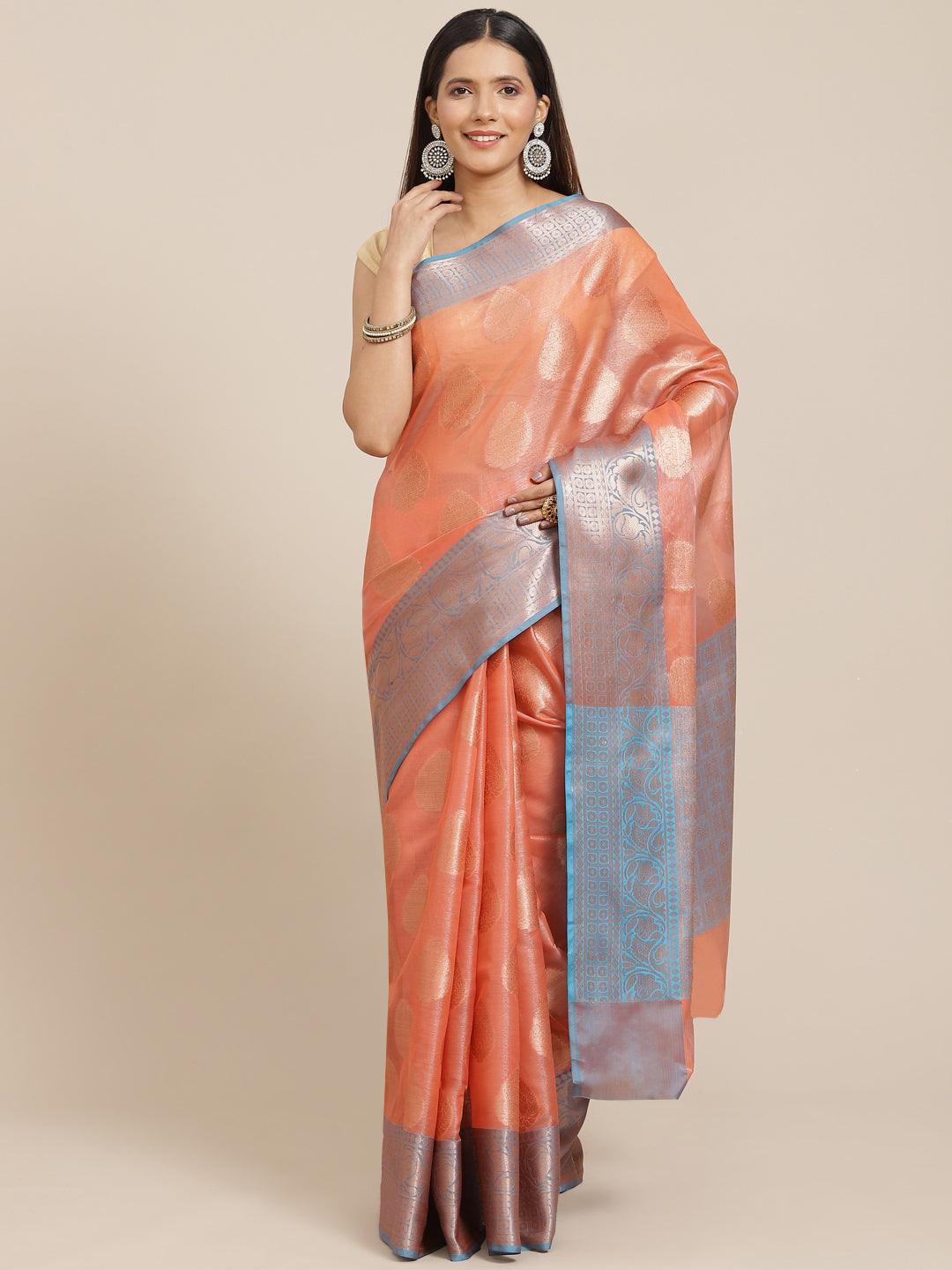 Women's Organza Blended Silk Jaamdani Saree - Varanasi - Indiakreations