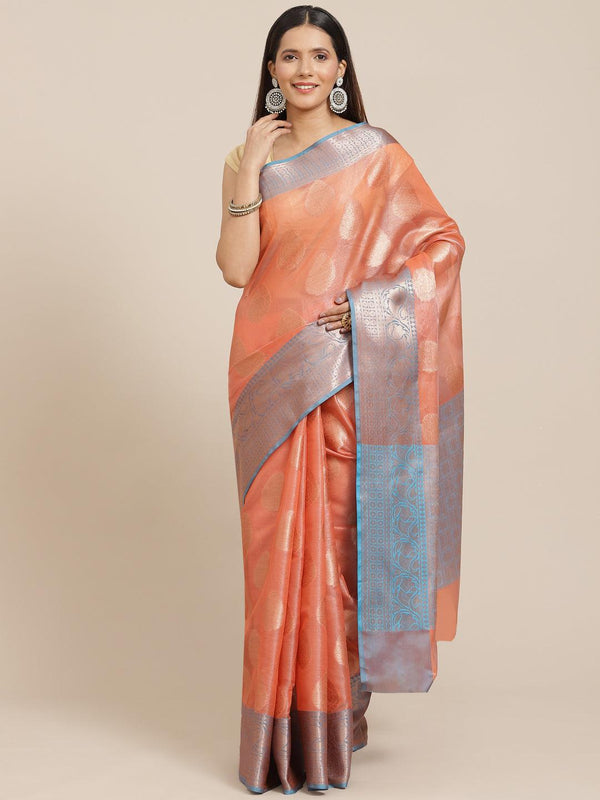 Women's Organza Blended Silk Jaamdani Saree - Varanasi - Indiakreations