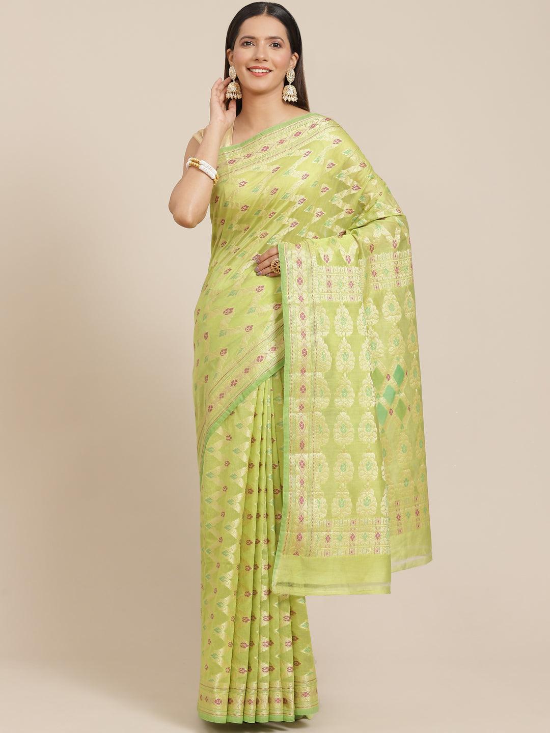 Women's Pure Cotton Silk Blended Saree - Varanasi - Indiakreations