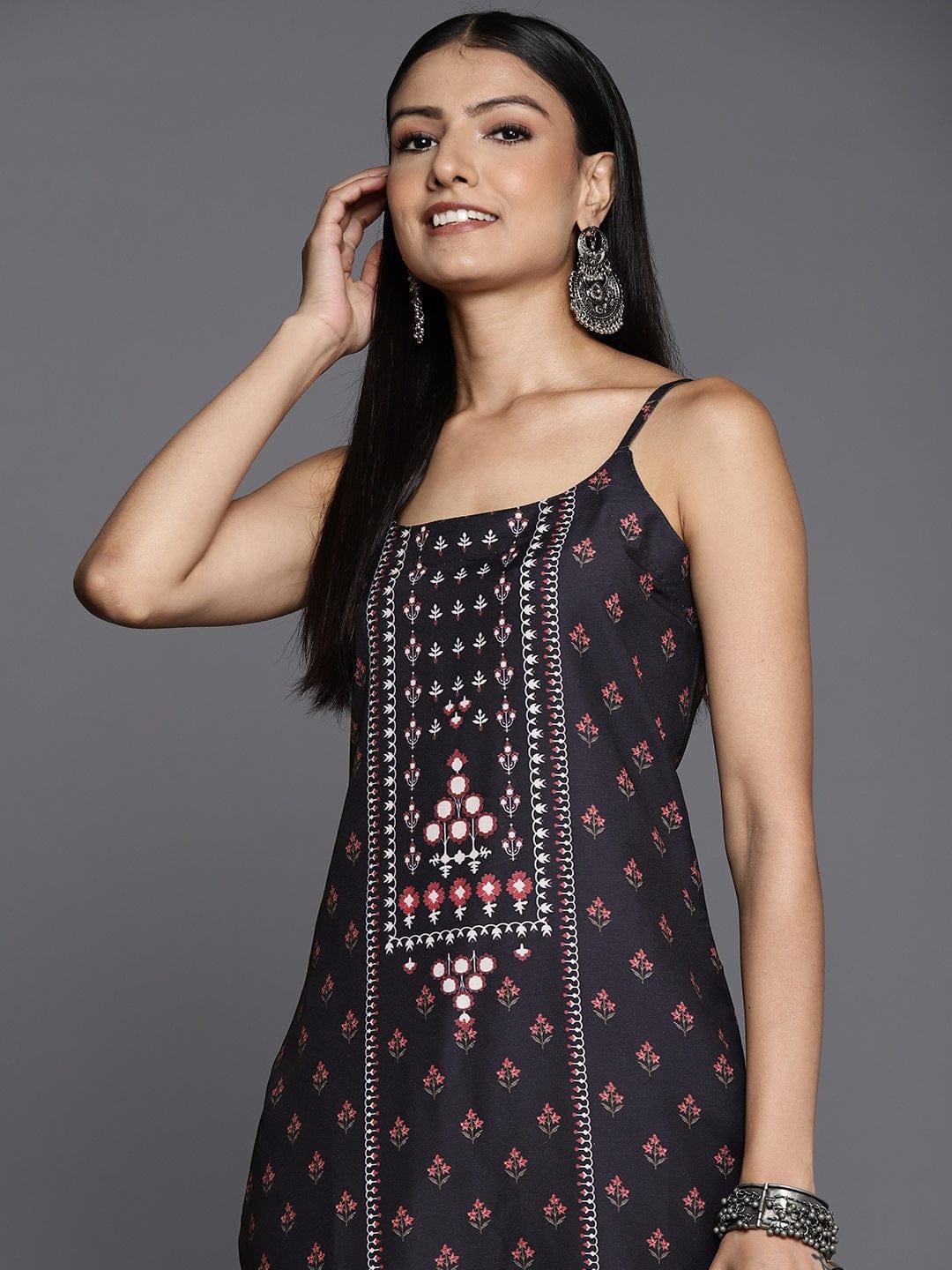 Varanga Women Black & Rust Ethnic Motifs Printed Floral Kurta - Indiakreations