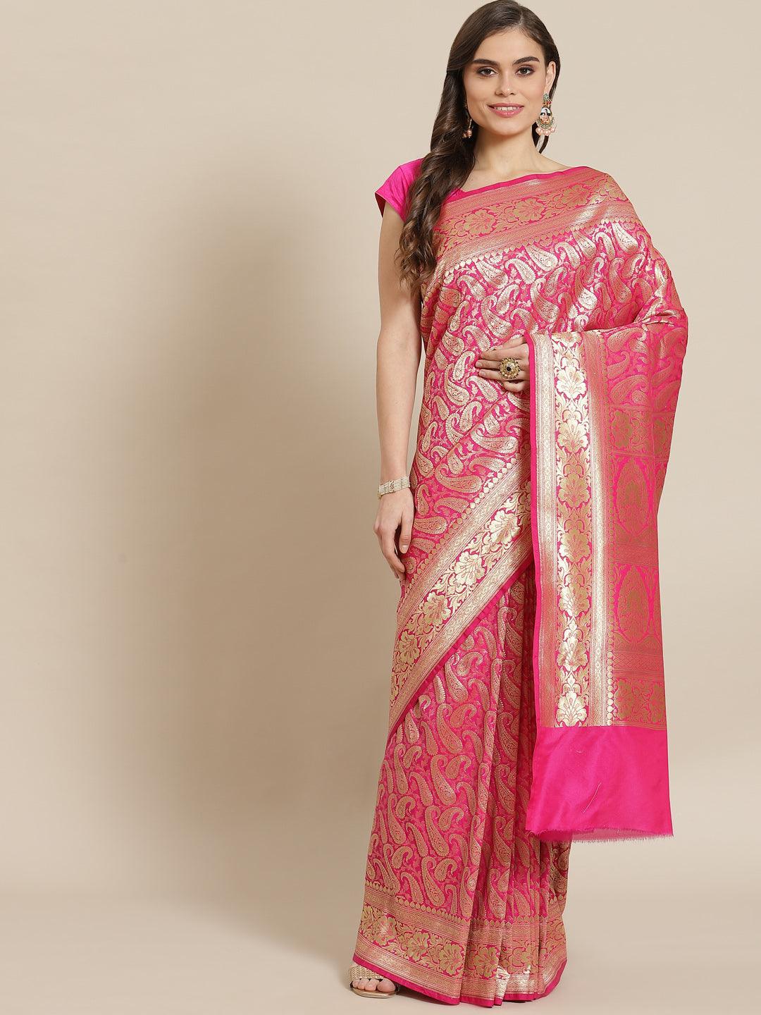 Women's Pink Semi Silk Zari Woven Saree - Varanasi - Indiakreations