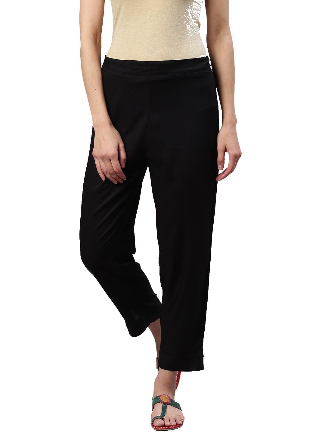 KSUT Black Solid Straight Cropped Palazzos - Indiakreations