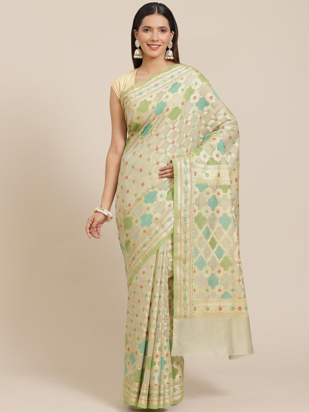 Women's Pure Cotton Silk Blended Meena Saree - Varanasi - Indiakreations